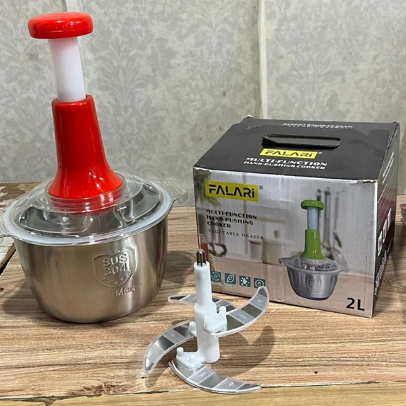 Multifunctional Manual Stainless Steel Bowl Hand Push Chopper with 4 Curved Stainless Steel Blades For Vegetables & Meat