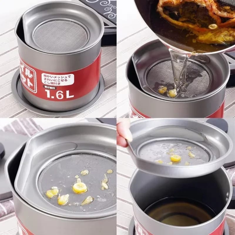 Fryer Oil Filter Pot – 1.4L Stainless Steel Cooking Oil Strainer