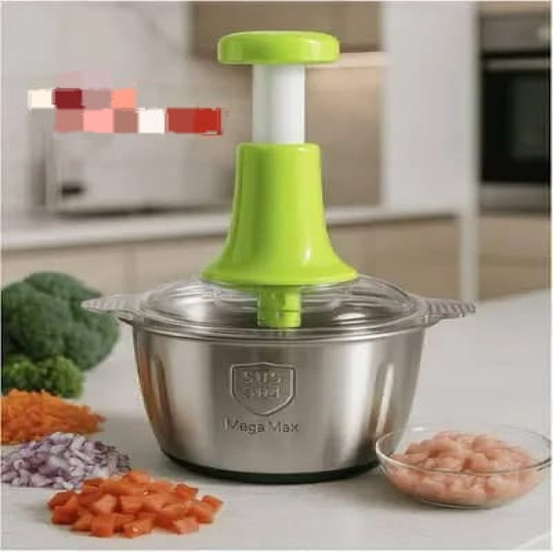 Multifunctional Manual Stainless Steel Bowl Hand Push Chopper with 4 Curved Stainless Steel Blades For Vegetables & Meat