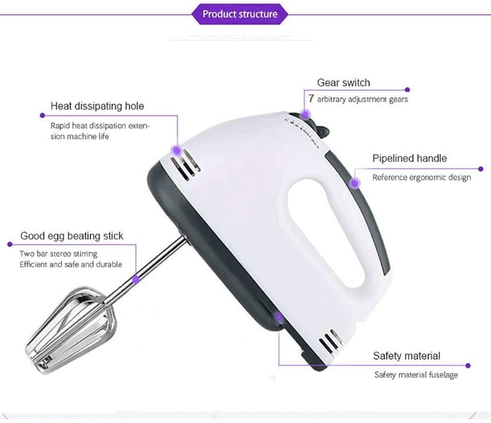 7-Speed Hand Mixer – Electric Kitchen Beater with Beaters & Dough Hooks