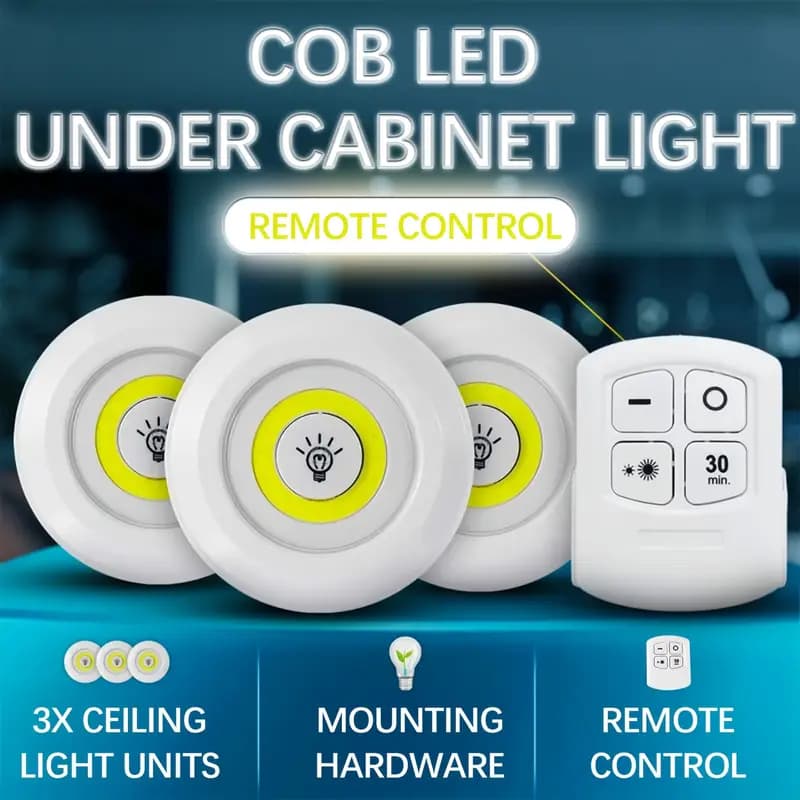 Set of 3 Wireless Remote Control Night Lights LED Push Lights