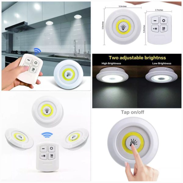Set of 3 Wireless Remote Control Night Lights LED Push Lights