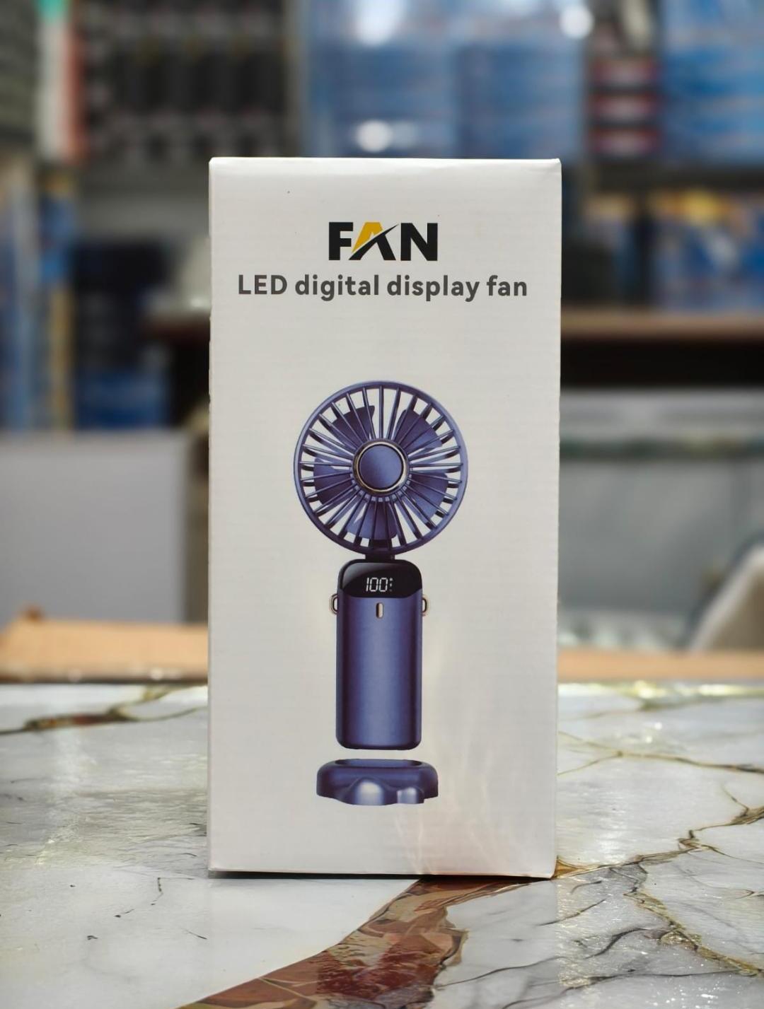 Portable Handheld Fan with LED Display, 90° Foldable, 5 Speed Wind