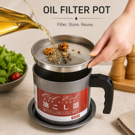 1.4L Stainless Steel Fryer Oil Filter Pot for Cooking Oil Straining