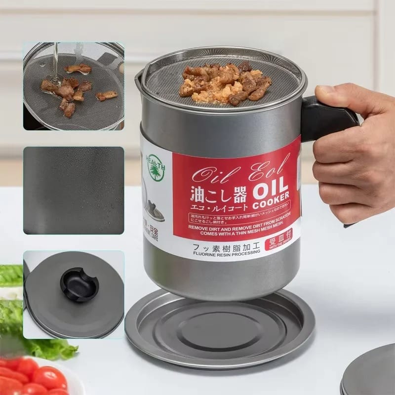 Fryer Oil Filter Pot – 1.4L Stainless Steel Cooking Oil Strainer