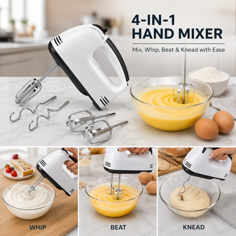 7-Speed Hand Mixer – Electric Kitchen Beater with Beaters & Dough Hooks