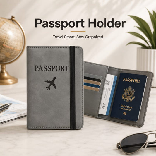 PU Leather RFID Passport Holder and Travel Wallet with Card Slots and Cash Pocket