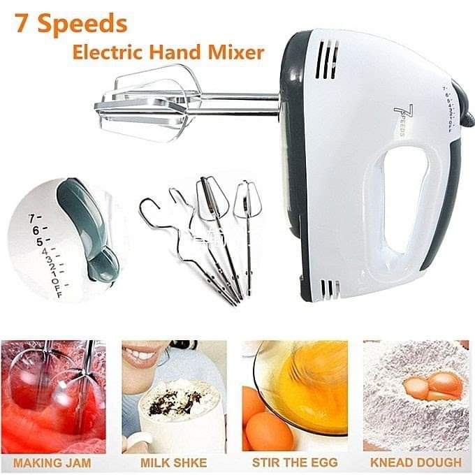 7-Speed Hand Mixer – Electric Kitchen Beater with Beaters & Dough Hooks