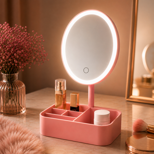 Upgrade your beauty routine with this elegant LED vanity mirror organizer