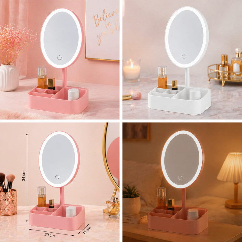 Upgrade your beauty routine with this elegant LED vanity mirror organizer