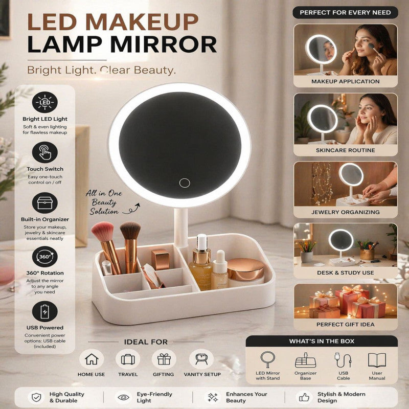 Upgrade your beauty routine with this elegant LED vanity mirror organizer