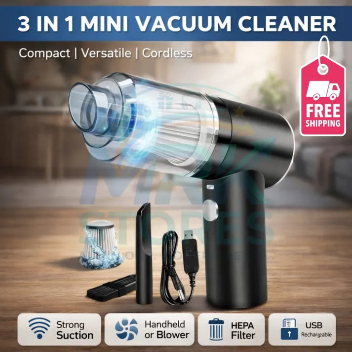 3-in-1 Portable Cordless Vacuum Cleaner – Mini Handheld